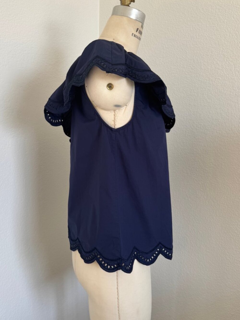 COPY Aqua | One Shoulder Ruffle Embroidered Cotton Top Size S - Picture 2 of 9